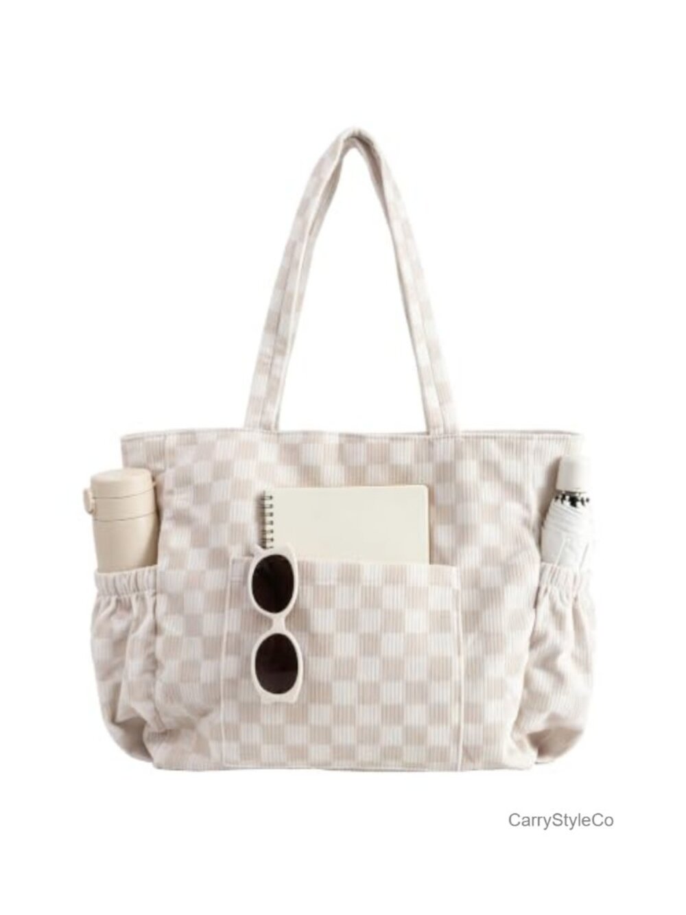 Corduroy Tote Bag Multi-Pocket Work Handbag with Zipper Women
